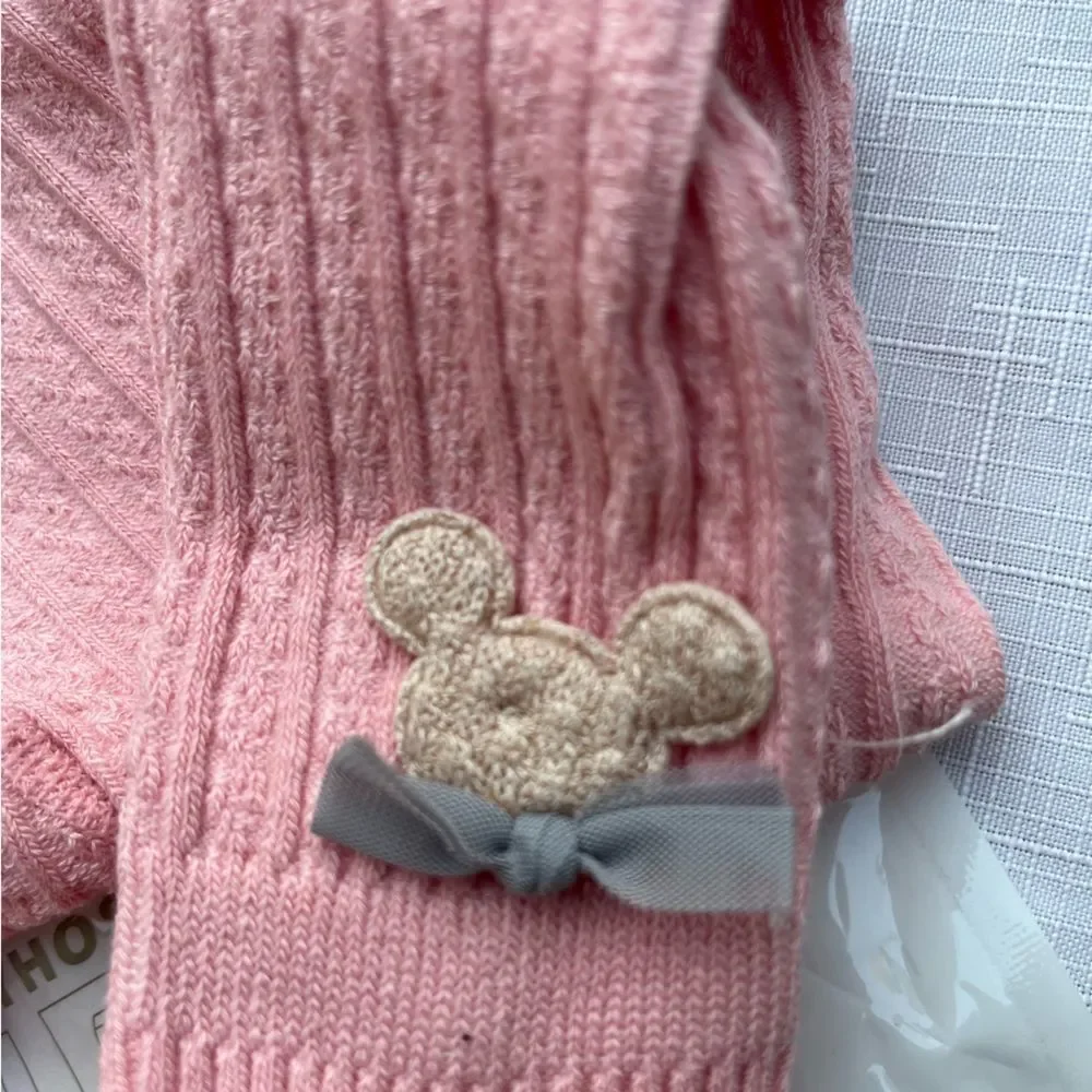 Pink braided pattern girls tights/pantyhose, teddy app on ankles, new, 3 yo